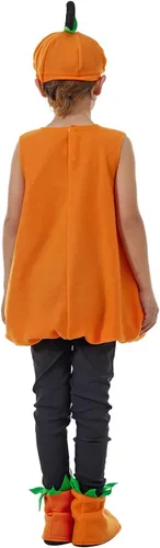 Vista 7 de ReneeCho Disfraz de calabaza para niños, disfraz de Halloween para niños, divertido fiesta de cosplay, negro y amarillo con sombrero y zapatos