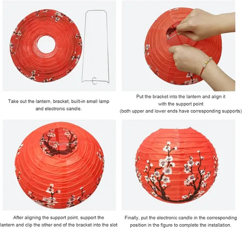 Vista 3 de 12 faroles chinos, faroles de papel de flor de ciruelo de 12 pulgadas, para fiestas, asia, hogar, restaurante, decoración de boda (blanco y rojo)