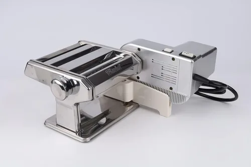 Vista 4 de Shule Máquina eléctrica para hacer pasta con motor Set Máquina de rodillo de pasta de acero inoxidable Plata