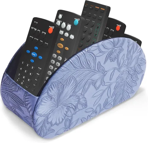 Vista 33 de QIELIZI Soporte para control remoto, organizador de escritorio de piel sintética con 5 compartimentos espaciosos para controles remotos de TV
