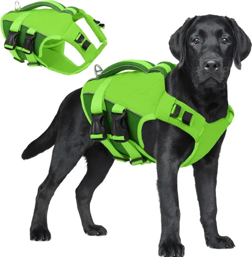Vista 23 de ASENKU Chaleco salvavidas para perros, chaleco de natación para perros de alta flotación con asas de rescate para perros pequeños, medianos
