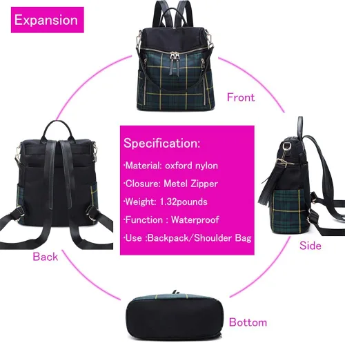 Vista 4 de Mochila para mujer, impermeable, ligera, a la moda, casual, de viaje, para mujer