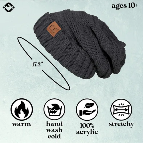Vista 35 de Funky Junque Gorro de moda de punto trenzado de talla extragrande, grueso, abrigado, suave y holgado