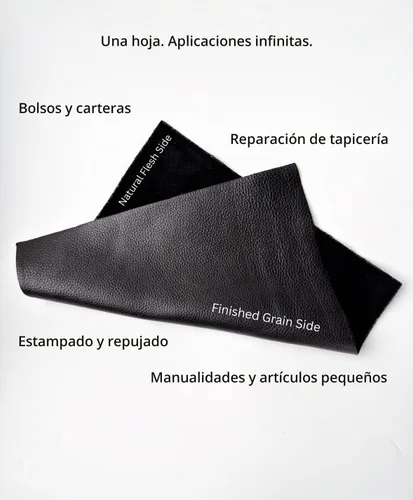 Vista 7 de Cuero de vaca de grano natural: piezas de cuero precortadas de 12'' x 12'' (negro, 1 pieza)