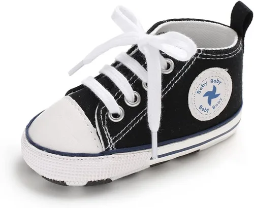 Vista 5 de Sekantrol Zapatos unisex para bebés, niñas y niños, suela suave, lona para recién nacidos, primeros pasos, zapatillas altas antideslizantes