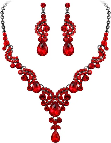 Vista 22 de Ever Faith - Conjunto de collar y aretes de lágrima con cristales de diamantes de imitación para novia, ondas florales