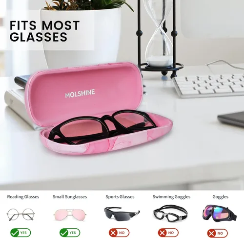 Vista 3 de molshine Estuche rígido de piel sintética para gafas, estuche portátil de viaje para hombres, mujeres, niñas, viajes, estudio, trabajo
