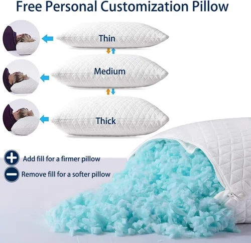 Vista 8 de KEYOOHOME Almohadas de espuma viscoelástica trituradas para dormir, juego de 2 almohadas de cama de tamaño estándar, ajustables, buenas para dormir