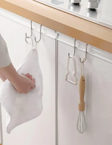 Vista 3 de Soporte de gancho para cajón de puerta – 304 acero inoxidable doble en forma de S gancho de metal resistente sin perforar la puerta trasera
