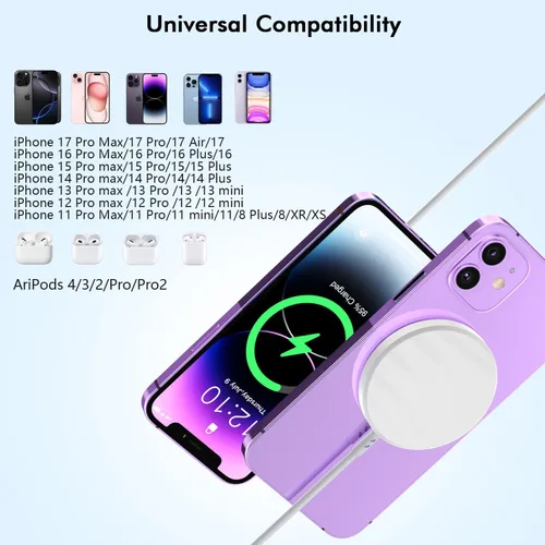 Vista 6 de Cargador inalámbrico magnético para iPhone, carga rápida de 3 pies Apple Mag, almohadilla de carga inalámbrica para iPhone Air/17 Pro Max/16 Pro/16