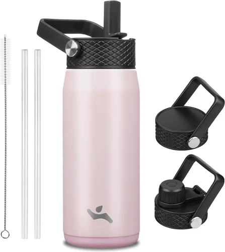 Vista 24 de Konokyo - Botella de agua aislada de 18 onzas, botellas deportivas de acero inoxidable con 3 tapas, verde militar
