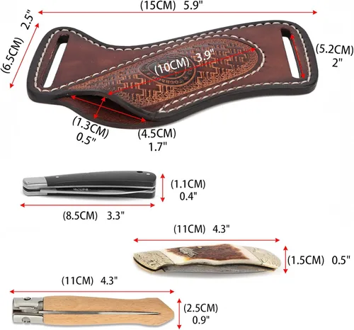 Vista 5 de Funda de cuero para cuchillo plegable con bolsillo para cinturón, soporte compacto para cuchillos, portador de herramientas EDC 3mm thick leather