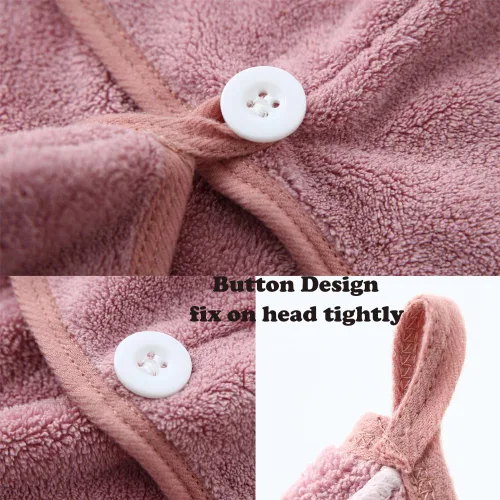 Vista 5 de M-bestl Paquete de 2 toallas de microfibra para el cabello, toalla de secado de cabello con diseño de botón, toalla para la cabeza para secar