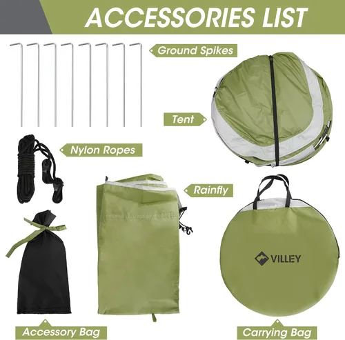 Vista 4 de VILLEY 2 Person Easy Pop Up Tent, Waterproof Automatic Setup Instant Lightweight Camping Beach Tent with Carrying Bag for Camping, Hiking &