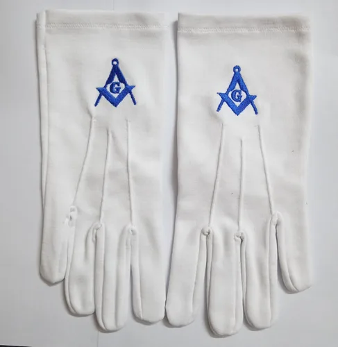 Vista 3 de RS Master Mason Blue Lodge Square & Compass Masonic - Guantes de algodón bordados, color blanco, Blanco