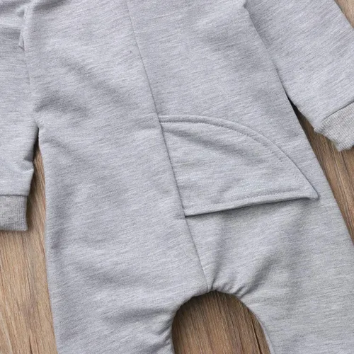 Vista 7 de Traje de Halloween para bebé recién nacido, con capucha, con cremallera, mameluco de manga larga Gris