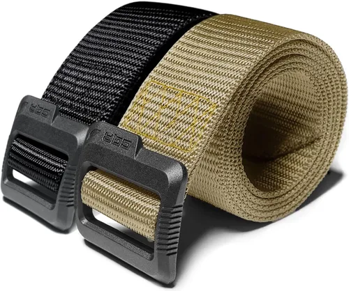 Vista 13 de CQR - cinturón táctico, cinturón resistente estilo militar, correa de malla EDC con hebilla de liberación rápida Paquete de 2 Dura Nylon Negro