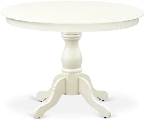 Vista 3 de East West Furniture HBNF3-LWH-W - Juego de muebles de comedor de 3 piezas que contiene una mesa de cocina redonda con pedestal y 2 sillas
