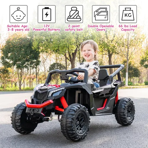Vista 5 de Run Fast - Automóvil eléctrico de 12 V para niños con control remoto para padres, juguete de paseo con batería eléctrica para niños de 3 a 5 años