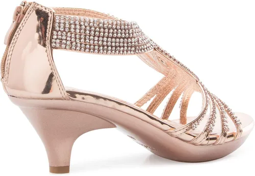 Vista 3 de Olivia K - sandalias de tacón bajo para mujer, con tiras y diamantes de imitación