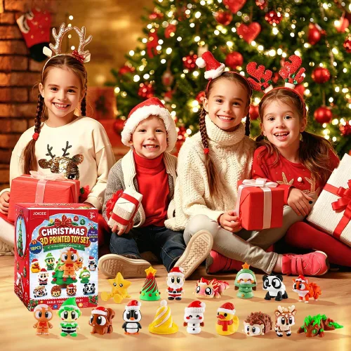 Vista 7 de JOICEE 18 piezas de animales impresos en 3D de Navidad con árbol de Navidad Rojo
