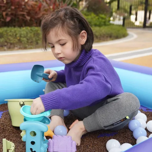 Vista 5 de Piscina inflable para niños, piscinas de plástico al aire libre, gran piscina sensorial de arena y agua para niños pequeños, piscina pequeña
