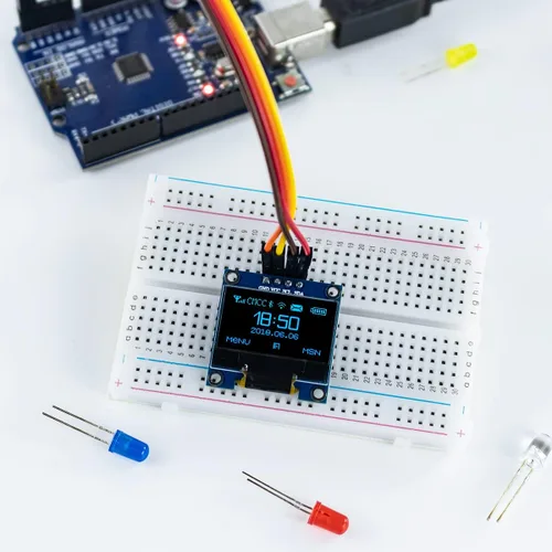 Vista 4 de Hosyond 5 Piezas 0.96 Pulgadas OLED I2C IIC Módulo de Pantalla 12864 128x64 Píxeles SSD1306 Mini Pantalla OLED Autoluminiscente Compatible con Azul