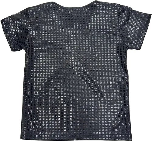 Vista 4 de Camiseta brillante de manga corta para niños y niñas, estilo hip hop, jazz, danza, festival, fiesta, blusa suelta