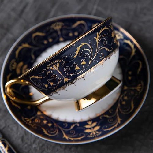 Vista 6 de TFE's - Juego de taza de té y platillo, 6 piezas de porcelana de hueso con diseño vintage, juego de taza de café y taza de espresso para cualquier