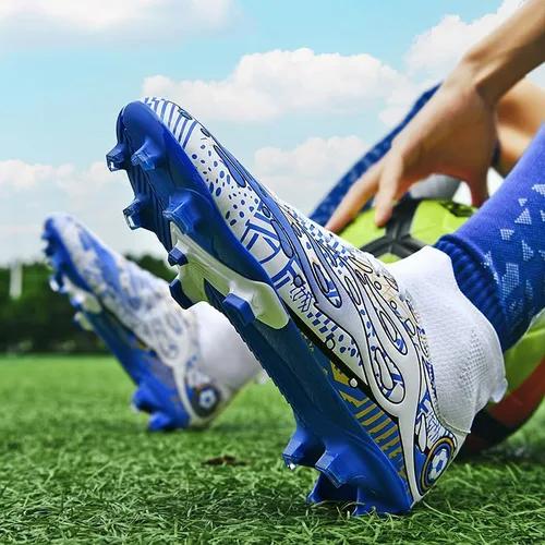 Vista 5 de Zapatos de fútbol para hombre con tacos de caña alta AG para exteriores, para césped atlético, profesional, para jóvenes, niños, tenis de fútbol