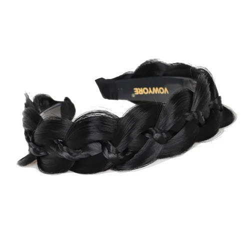 Vista 2 de Diadema trenzada de pelo sintético, aro de pelo clásico, grueso, ancho, trenzado, peluca de trenzas esponjosas, accesorio de belleza para mujeres
