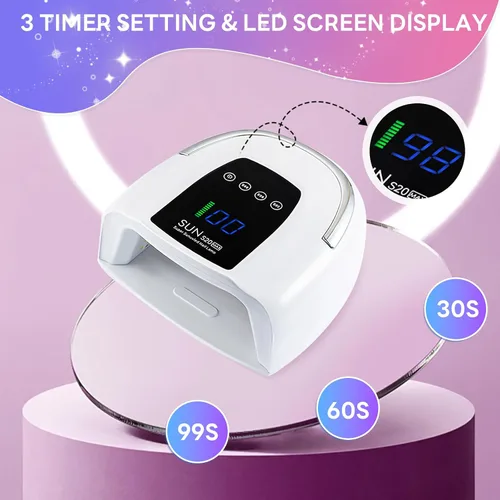 Vista 5 de Lámpara de uñas inalámbrica de 200 W, luz UV recargable para uñas de gel, secadora de uñas LED con 3 modos de temporizador, perfecta