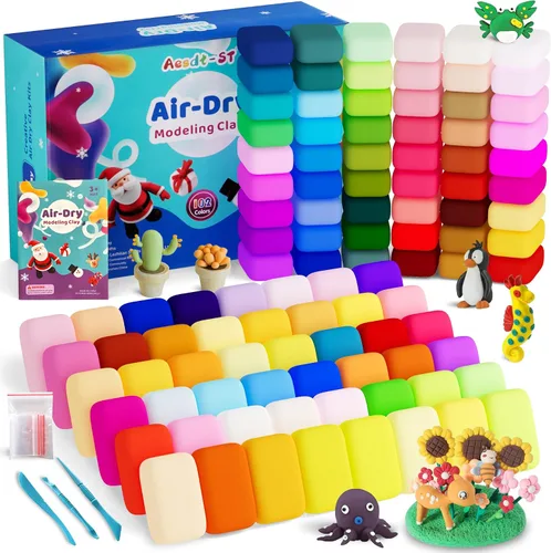 Vista 9 de Aestd-ST Arcilla seca al aire 66 colores, arcilla de modelado para niños, arcilla mágica de bricolaje Molding Clay Kit, 4 Sculpting Tools