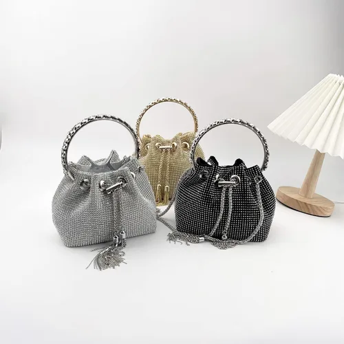 Vista 3 de UMREN Bolsos Hobo con diamantes de imitación para mujer, elegante bolso de noche de cristal brillante para fiesta, club, boda