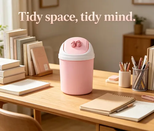 Vista 4 de Mini cubo de basura rosa para niñas con lazo rosa (resina Bownot)