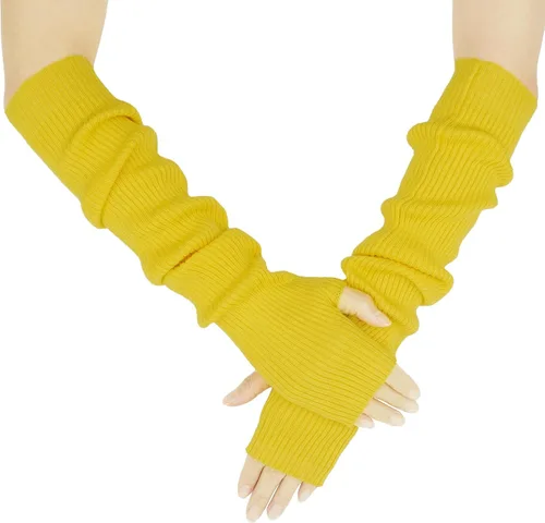Vista 23 de Guantes cálidos de cachemira de brazo largo para mujer, guantes de invierno acogedores sin dedos, calentadores de brazos suaves, gran regalo