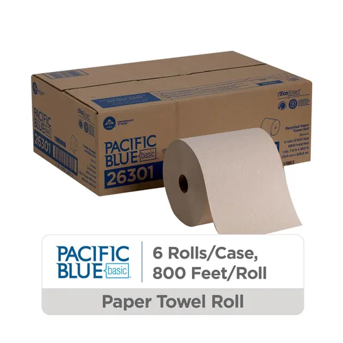 Vista 2 de Rollos de papel reciclado Pacific Blue Basic Hardwound de GP PRO (Georgia-Pacific), color café, 26301, rollo de 800 pies