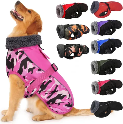Vista 22 de IECOii - Abrigo extracálido para perro, chaqueta reflectante ajustable, invernal, suave, cuello alto, hebilla, forro de vellón, para clima frío