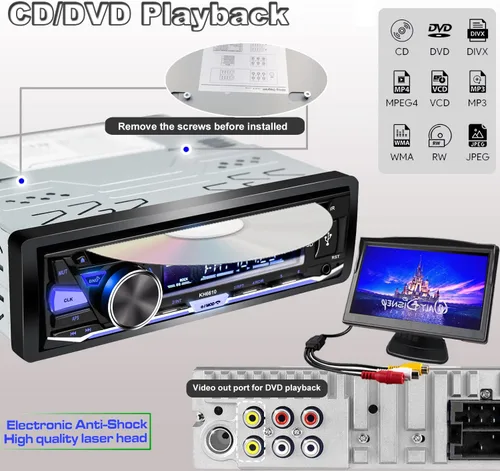 Vista 4 de Estéreo de coche de un solo DIN con reproductor de CD/DVD Bluetooth Radio FM/AM/RDS Receptor de audio USB SD AUX