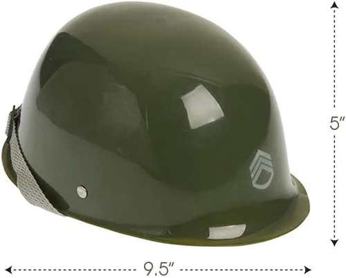 Vista 3 de ArtCreativity Casco militar verde del ejército, casco militar de plástico duro con correa de barbilla para disfraz del ejército de niños, se adapta