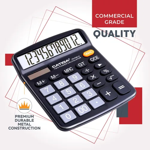 Vista 6 de CATIGA CD-2786 - Calculadora de escritorio de 12 dígitos con pantalla LCD grande y botón sensible, energía solar dual y batería, función estándar