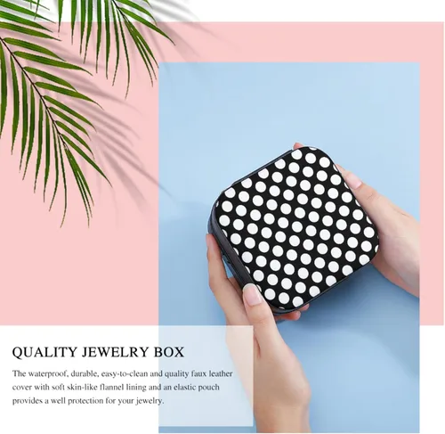 Vista 7 de ONDIAN Portable Travel Mini Jewelry Box Leather Jewelry Organizer Case Black White Dot Storage Box for Women