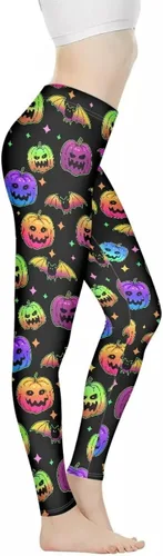 Vista 3 de Leggings de longitud flexible para mujer, pantalones suaves con estampado de flores de calavera colorida
