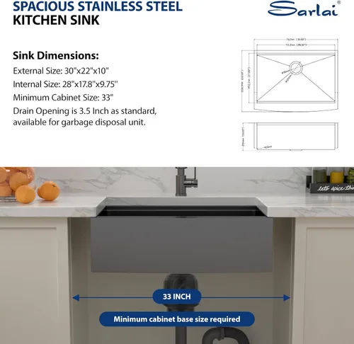 Vista 7 de Sarlai Fregadero de cocina de 30 unidades color negro, 30 x 22 pulgadas, fregadero de cocina de 30 x 22 pulgadas, fregadero de cocina de acero Acero