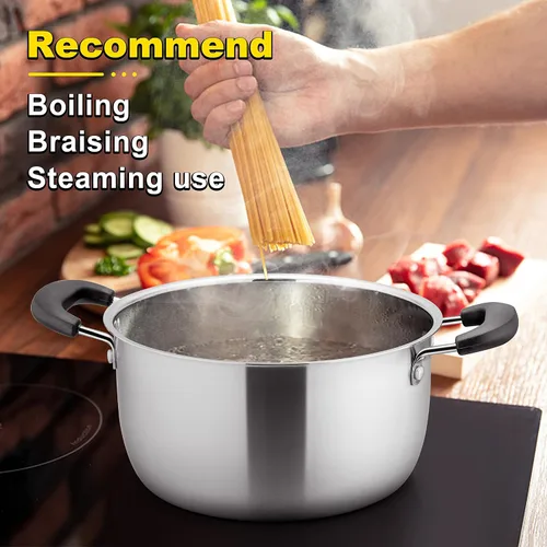 Vista 4 de E-far Olla de 3 cuartos de galón, olla de sopa de metal de acero inoxidable con tapa de vidrio para cocinar, saludable y libre de óxido, resistente