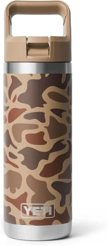 Vista 32 de YETI Rambler Botella de 18 onzas, aislada al vacío, de acero inoxidable con tapa de popote a juego de colores, rojo rescate