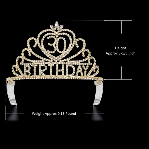 Vista 2 de STONEJYA Tiaras de coronas de 30 cumpleaños para mujer, tiaras de princesa para niñas de 30 cumpleaños, coronas de reina, tiaras de 30 cumpleaños