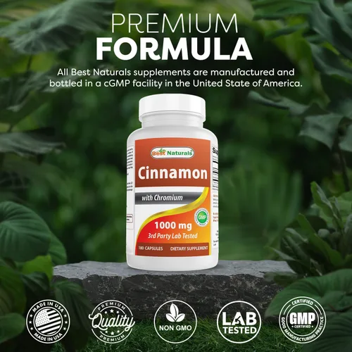 Vista 5 de Best Naturals Canela 2000 mg Equivalente con Cromo 400 mcg por porción - Apoyo al metabolismo - 180 Cápsulas
