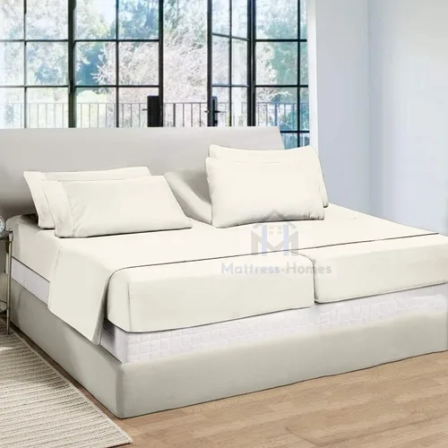 Vista 32 de Juego de sábanas divididas tamaño Queen para cama ajustable, juego de sábanas divididas de 5 piezas para cama Queen dividida de 600 hilos, 100%