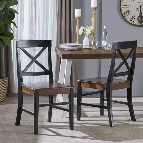 Vista 2 de Christopher Knight Home Roshan Farmhouse - Sillas de comedor de madera de acacia, color negro y nogal